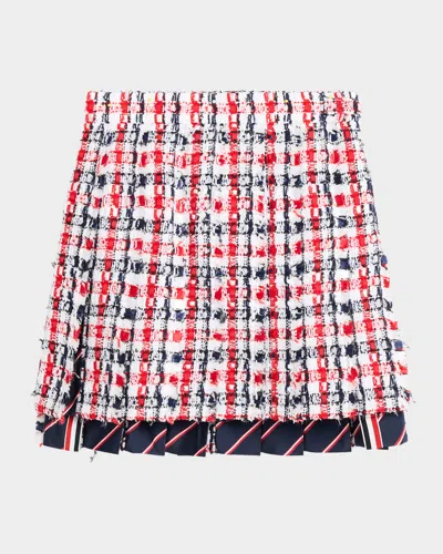 Thom Browne Pleated Tweed Mini Skirt In Multi