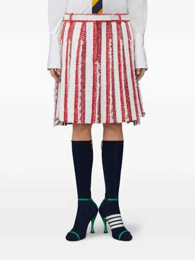 Thom Browne Pleated Tweed Mini Skirt In Red