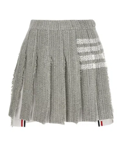 Thom Browne Pleated Tweed Skirt In Gray