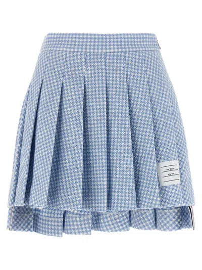 Thom Browne Pleated Tweed Skirt In Blue