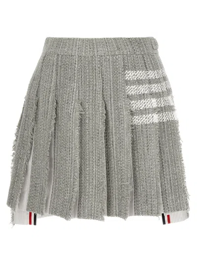 Thom Browne Pleated Tweed Skirt In Gray