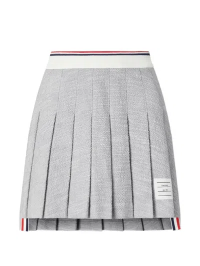 Thom Browne Pleated Tweed Skirt In Gray