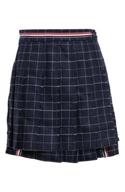 Thom Browne Pleated Wool Miniskirt In Blue