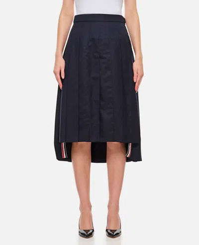 Thom Browne Blue Wool Pleated Skirt In Black