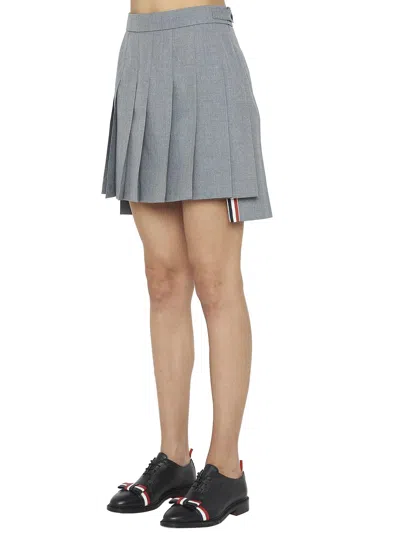 Thom Browne Pleated Wool Skirt In Gray