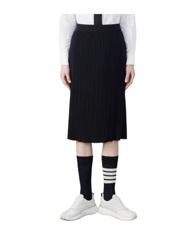 Thom Browne Plissé Virgin-wool Midi Skirt In Black