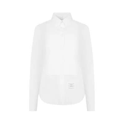 Pre-owned Thom Browne Plisse Bib Button Down Poplin Shirt 'white' | Women's Size 42