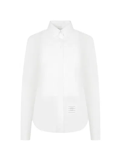 Thom Browne Plisse Bib Button Down Shirt In White