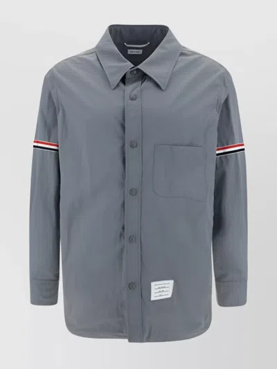 Thom Browne Pocket Collar Shirt Striped Trim In Blue