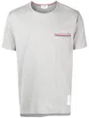 Thom Browne Short-sleeve Crew Neck T-shirt With Chest Pocket And Striped Trim Detail In Grey