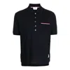 Thom Browne Cotton Polo Shirt With Rwb Stripe Logo Patch In Black