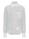 Thom Browne Pocket Stripe Silk Organza Shirt In White