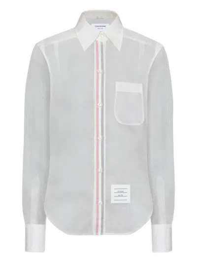 Thom Browne Pocket Stripe Silk Organza Shirt In White