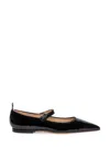 Thom Browne Pointed Thom John Flat In Soft Patent Leather In Black