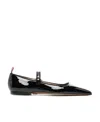 Thom Browne Pointed Thom John Flat In Soft Patent Leather In Black