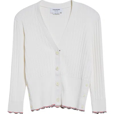 Thom Browne Pointelle & Rib Silk & Cotton Cardigan In White
