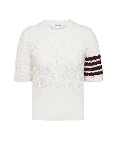 Thom Browne Pointelle Cable Stitch 4-bar Tee In White