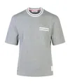 Thom Browne Stripe Trim Cotton T-shirt In Gray