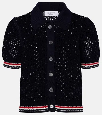 Thom Browne Hector Pointelle Polo Shirt In Black