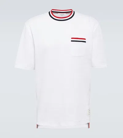 Thom Browne Rwb-stripe Cotton Pocket T-shirt White