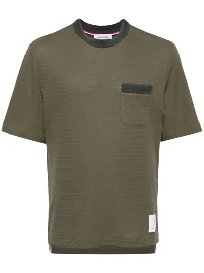 Thom Browne Pointelle Cotton Tee In 320 Dk Green