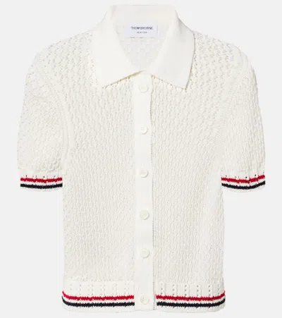 Thom Browne Hector Pointelle Short-sleeve Cardigan In Neutral