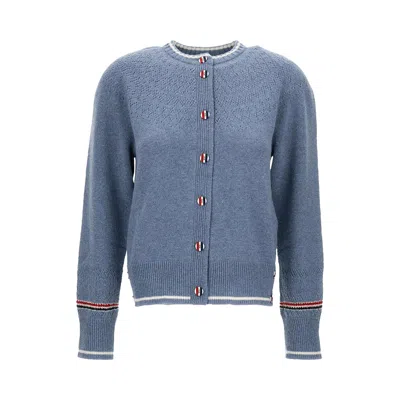 Pre-owned Thom Browne Pointelle Fair Isle Crew Neck Cardigan 'deep Blue' | Women's Size 42