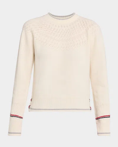 Thom Browne Pointelle Fair Isle Crewneck Sweater In White