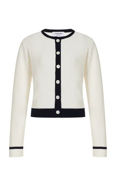 Thom Browne Pointelle-knit Cotton Cardigan In White