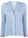 Thom Browne Pointelle-knit Rwb Stripe Cardigan In Blue