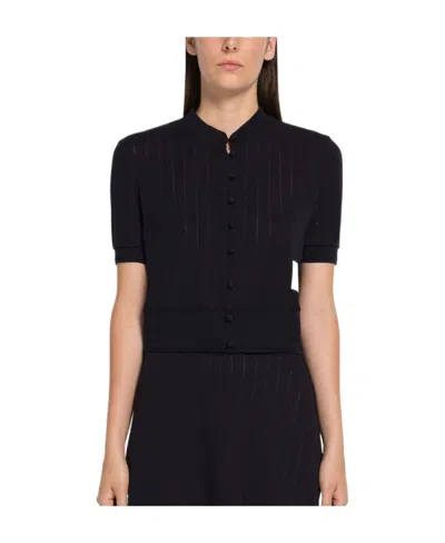 Thom Browne Pointelle Knit Short-sleeve Cardigan In Black