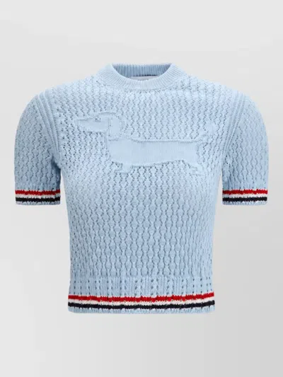 Thom Browne Pointelle Knit Short-sleeve T-shirt In Blue