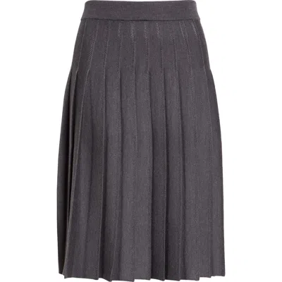 Thom Browne Pointelle Pleated Wool & Silk Skirt In Gray
