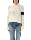 Thom Browne Boxy Rib Pointelle Virgin Wool Crewneck Sweater In Grey