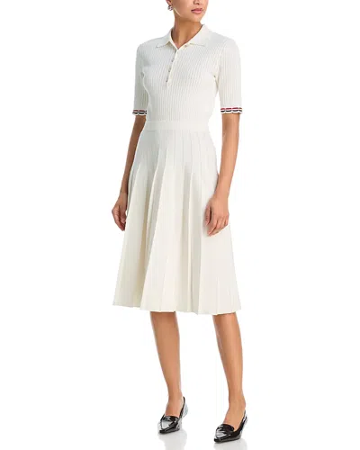 Thom Browne Pointelle Rib Stitch Polo Dress In White