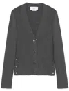 Thom Browne Pointelle Ribbed Knit Cardigan In Gray