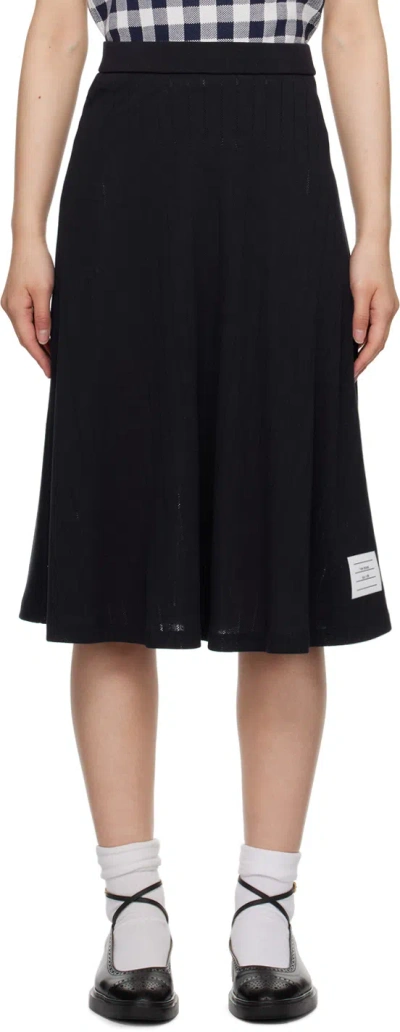 Thom Browne Pointelle Ribbed Midi Skirt In Black