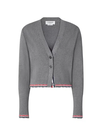Thom Browne Pointelle Rib-stitch Cardigan In Gray