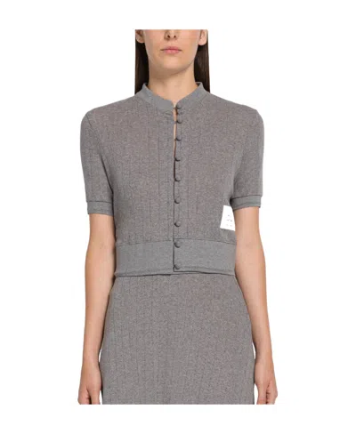 Thom Browne Pointelle Short-sleeve Cardigan In Gray