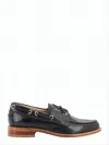 Thom Browne Polished Black Leather Loafers With Moc Toe Design And Lace Detail In White