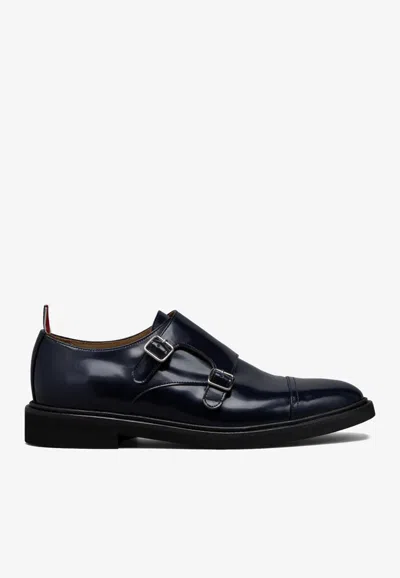 THOM BROWNE POLISHED LEATHER DOUBLE MONK STRAP SHOES