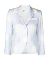 Thom Browne Light Blue Polka-dot Print Silk Blazer In White