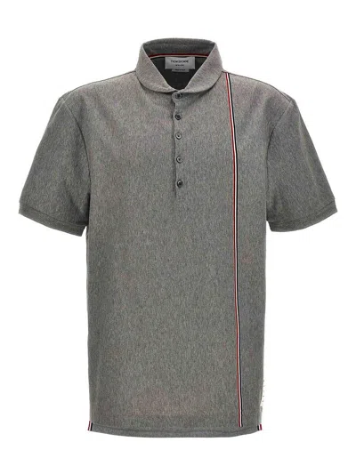 Thom Browne Rwb Stripe Cotton Polo Shirt In Grey