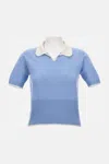 Thom Browne Ribbed-knit Short-sleeve Polo Top In Blue