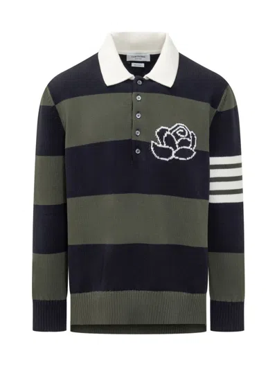Thom Browne Polo 4-bar Rose In Green