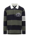 Thom Browne Khaki & Navy Striped Polo In Green