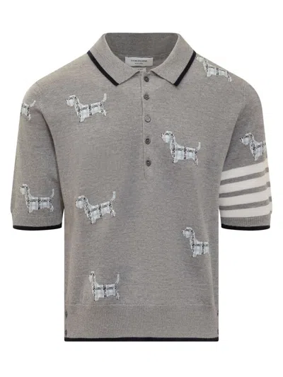 Thom Browne Hector Intarsia-knit Polo Shirt In Grey