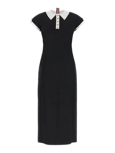 Thom Browne Polo Dress With Intarsia And Rwb Detail In Black