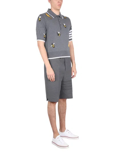 Thom Browne Polo Birds & Bees In Grey