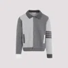 Thom Browne Seersucker Polo Collar Bomber Jacket In Tonal Grey